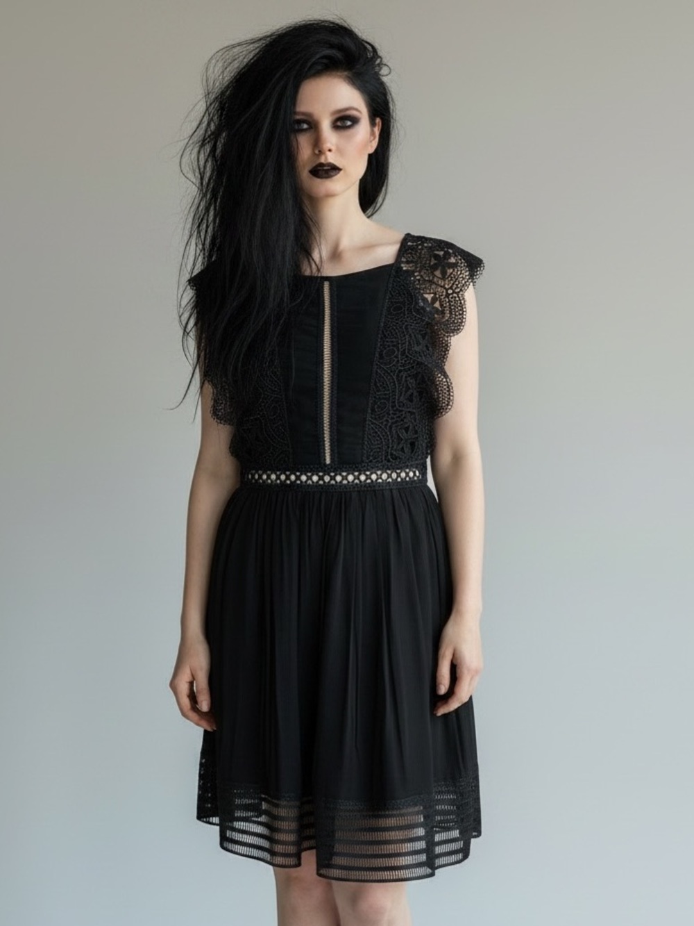 Molly Bracken Premium Black Lace Midi Whimsygoth Dress Women’s Size S